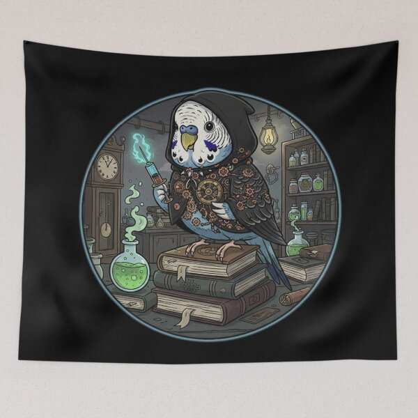Item preview, Steampunk Wizard Budgie Fantasy Magic Illustration designed and sold by RebellDancer.