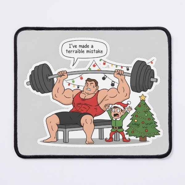 Item preview, Overwhelmed Elf Spotter Funny Christmas Bench Press designed and sold by AestheticCore Designs.