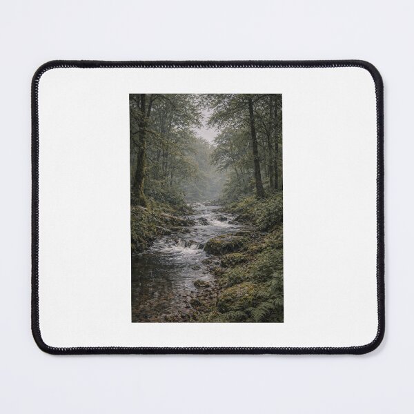 Item preview, Misty Woodland River, Manchester UK – Rainy Forest Landscape Art Print designed and sold by ZoviraDesigns.