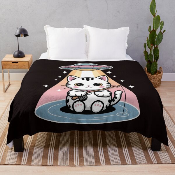 Item preview, Kawaii Fishing Cat Alien UFO Abduction – Cute Cat Ramen Anime Vibes designed and sold by Redgiant87x.