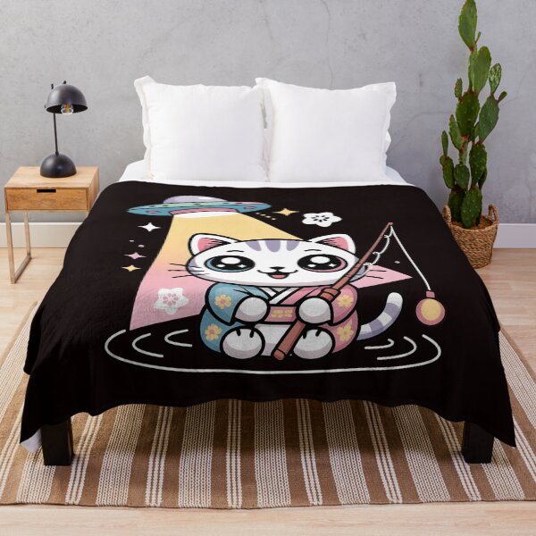 Item preview, Kawaii Fishing Cat Alien UFO Abduction – Japanese Cute Cat Sci-Fi Art designed and sold by Redgiant87x.