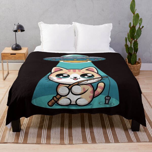 Item preview, Kawaii Fishing Cat Alien UFO Abduction – Anime Style Cute Cat Humor designed and sold by Redgiant87x.