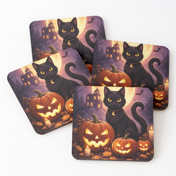Item preview, Spooky Black Cat and Jack-o'-Lanterns designed and sold by RevieusaR.