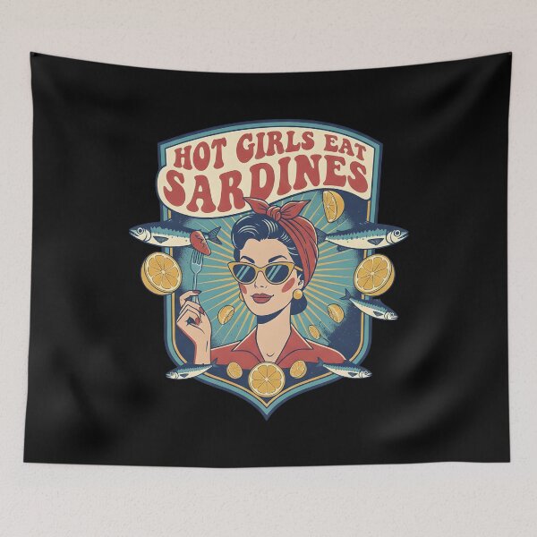 Item preview, Hot Girls Eat Sardines Retro Tinned Fish Foodie Aesthetic designed and sold by ZuToMi.