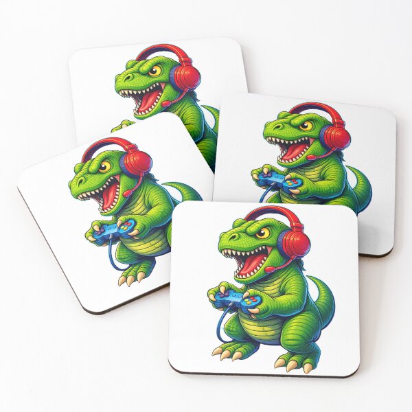 Item preview, Gaming Dinosaur T-Shirt, funny gamer dino gift, retro video game lover graphic tee, cute cartoon reptile headset controller shirt designed and sold by JoyBoyStudio1.