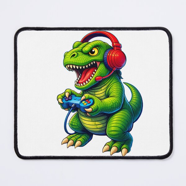 Item preview, Gaming Dinosaur T-Shirt, funny gamer dino gift, retro video game lover graphic tee, cute cartoon reptile headset controller shirt designed and sold by JoyBoyStudio1.