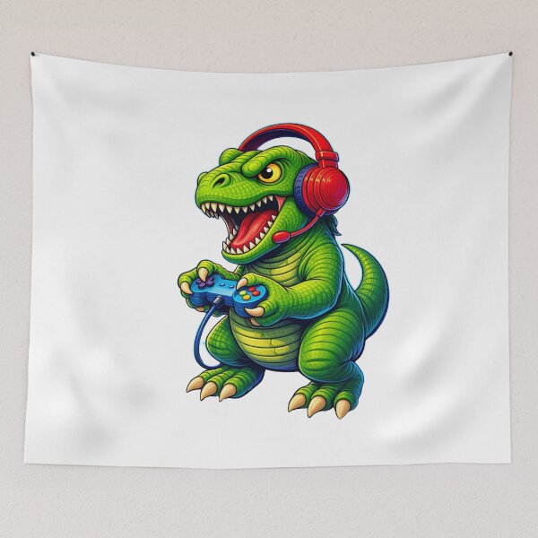 Item preview, Gaming Dinosaur T-Shirt, funny gamer dino gift, retro video game lover graphic tee, cute cartoon reptile headset controller shirt designed and sold by JoyBoyStudio1.