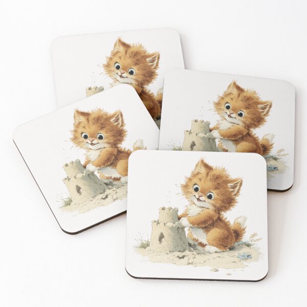 Item preview, Vintage kitten building a sandcastle designed and sold by MendaciousMina.