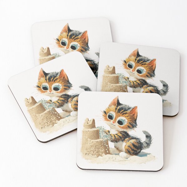 Item preview, Vintage kitten building a sandcastle designed and sold by MendaciousMina.