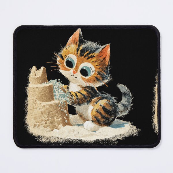 Item preview, Vintage kitten building a sandcastle designed and sold by MendaciousMina.