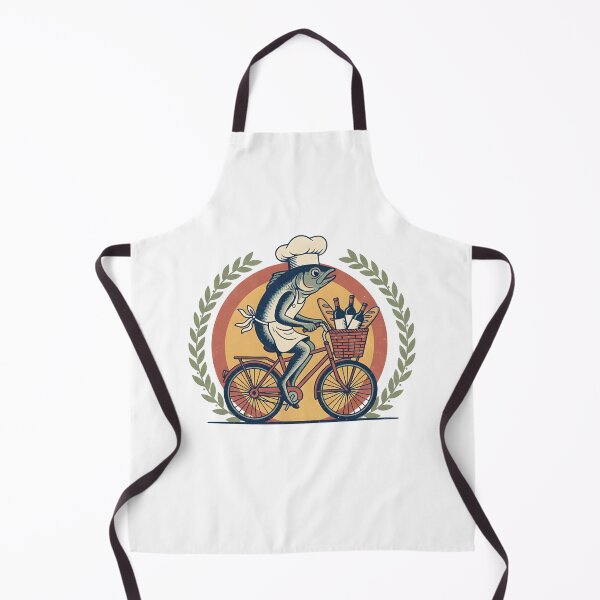 Item preview, Vintage French Chef Sardines Riding Bicycle Retro Food Illustration designed and sold by ZuToMi.