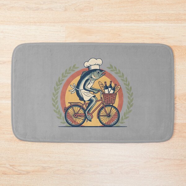 Item preview, Vintage French Chef Sardines Riding Bicycle Retro Food Illustration designed and sold by ZuToMi.