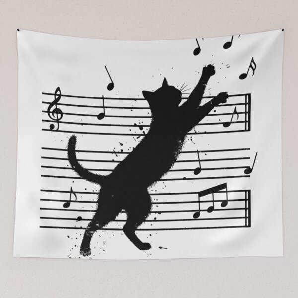 Item preview, Musical Cat Silhouette - Grunge Ink Staccato Jump designed and sold by MANA-Goods.