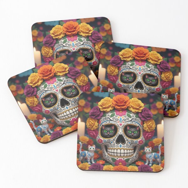 Item preview, Mexican cat skull in bloom designed and sold by Opps-diseño.