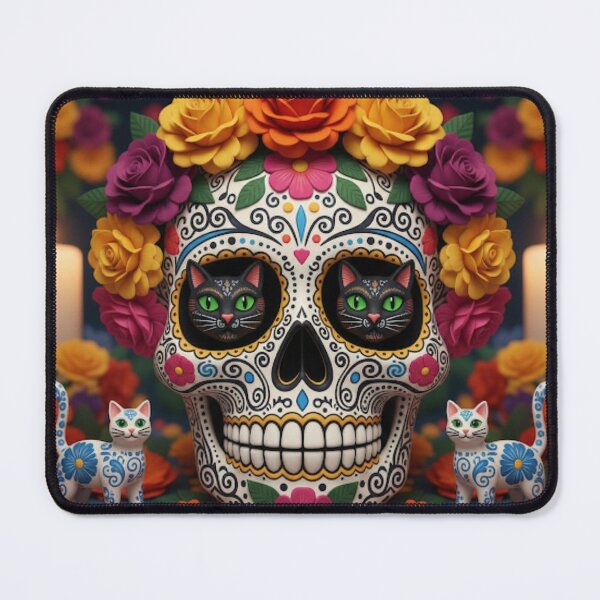 Item preview, Mexican cat skull in bloom designed and sold by Opps-diseño.