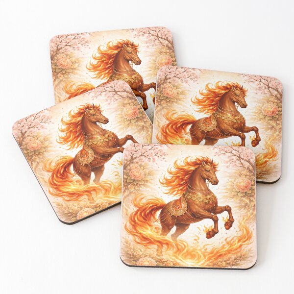Item preview, Fire Horse 2026 – Flaming Zodiac Cherry Blossom designed and sold by PunchDrop.