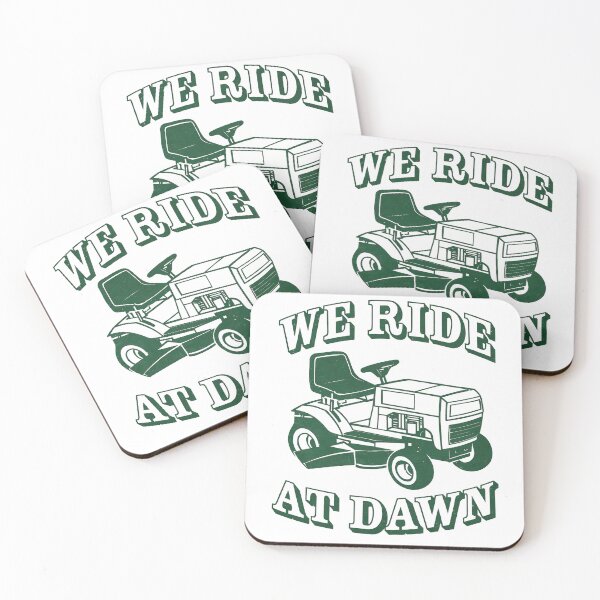 Item preview, We Ride At Dawn Funny Riding Lawn Mower Vintage designed and sold by SpookshowDesign.