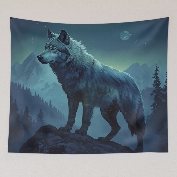Item preview, Mystical Wolf Mountain - Ethereal Night Transformation Art designed and sold by Etch Safwat.