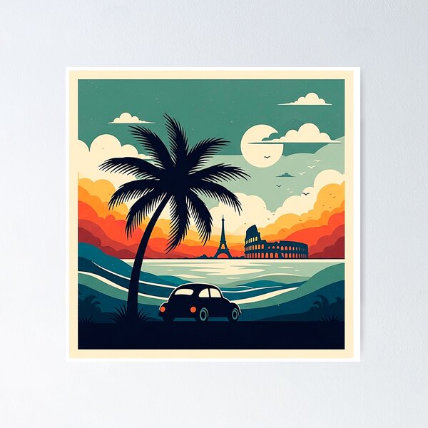 Item preview, Vintage European Road Trip Poster Art Print designed and sold by SholoStudio.