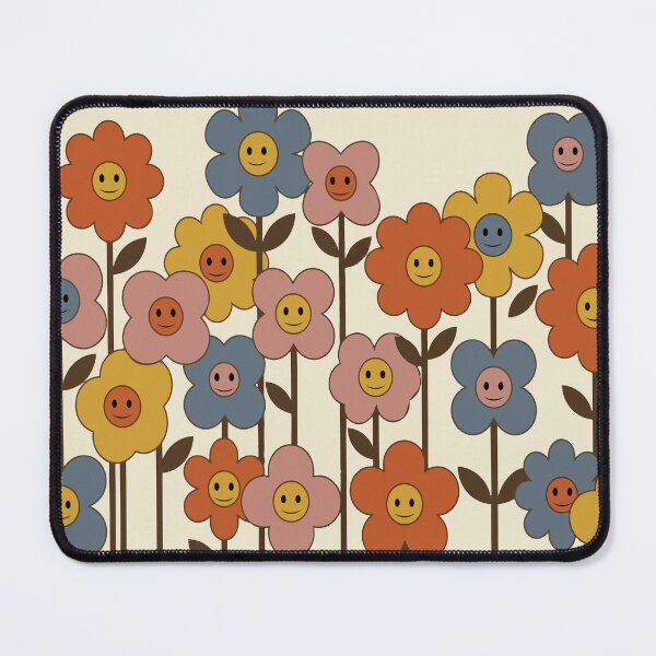 Item preview, Happy Retro Garden: 70s Smiley Face Floral Pattern designed and sold by DeeLulu.