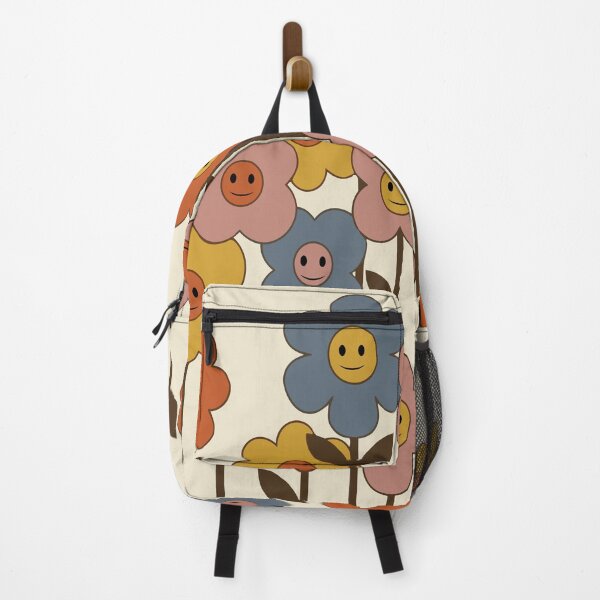 Item preview, Happy Retro Garden: 70s Smiley Face Floral Pattern designed and sold by DeeLulu.