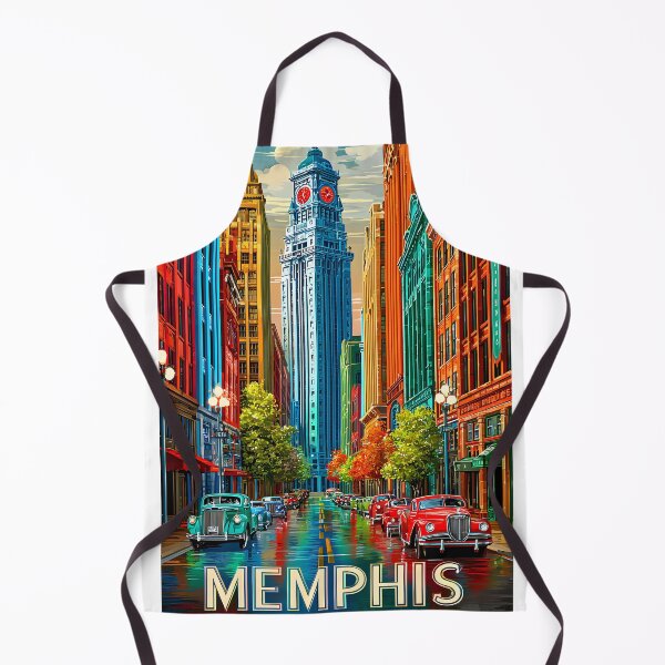 Item preview, Travel poster of Memphis Cityscape with Retro Cars designed and sold by Artessie.