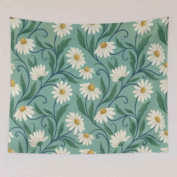 Item preview, Whimsical Daisy Meadow – Retro Teal & Gold Botanical Floral Pattern designed and sold by DeeLulu.