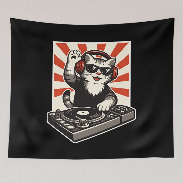 Item preview, DJ Cat Turntable, Funny DJ Cat Shirt Gift, Electronic Music Lover Graphic Tee for DJs, Music Producers, Party Fans designed and sold by saloui.