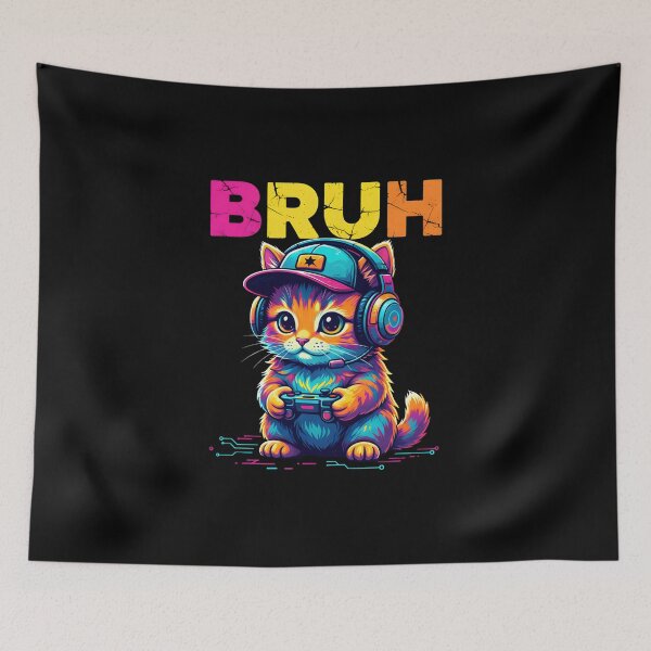 Item preview, Funny Gamer Cat Shirt, BRUH Neon Gaming Kitty With Controller, Gamer Gift Graphic Tee designed and sold by saloui.
