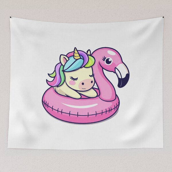 Item preview, Cute Cartoon Unicorn on Flamingo Pool Float designed and sold by trisusanan.