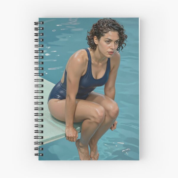 Item preview, Sarah in blue swimsuit at poolside with wet curls designed and sold by CathryneDelamort.