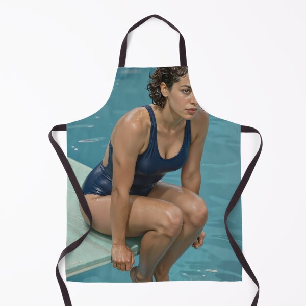 Item preview, Sarah in blue swimsuit at poolside with wet curls designed and sold by CathryneDelamort.