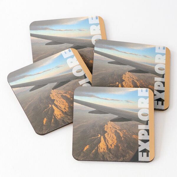 Item preview, EXPLORE...view from airplane window of the mountains at sunset designed and sold by CHASAcreative.