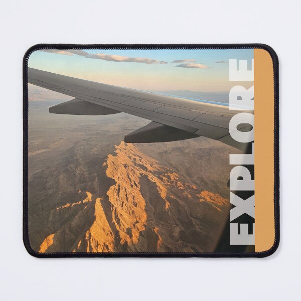 Item preview, EXPLORE...view from airplane window of the mountains at sunset designed and sold by CHASAcreative.