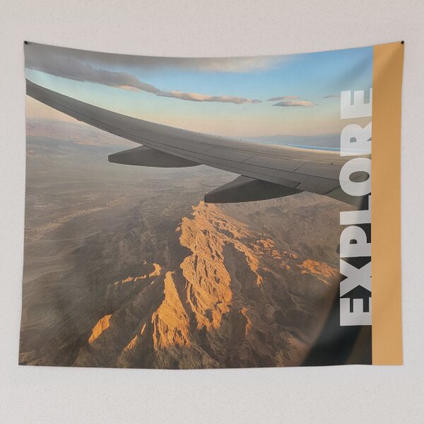 Item preview, EXPLORE...view from airplane window of the mountains at sunset designed and sold by CHASAcreative.