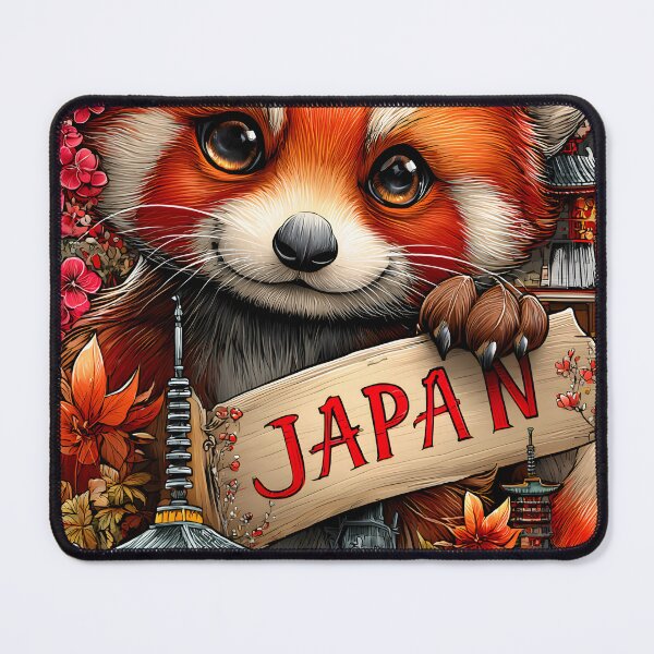 Item preview, Travel poster of Japan Featuring Charming Red Panda Amidst Japanese Landscape designed and sold by Artessie.