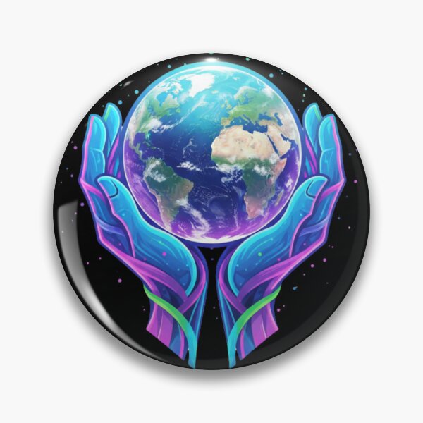 Item preview, Earth in Neon Hands – Retro Cosmic Style designed and sold by Tily360.