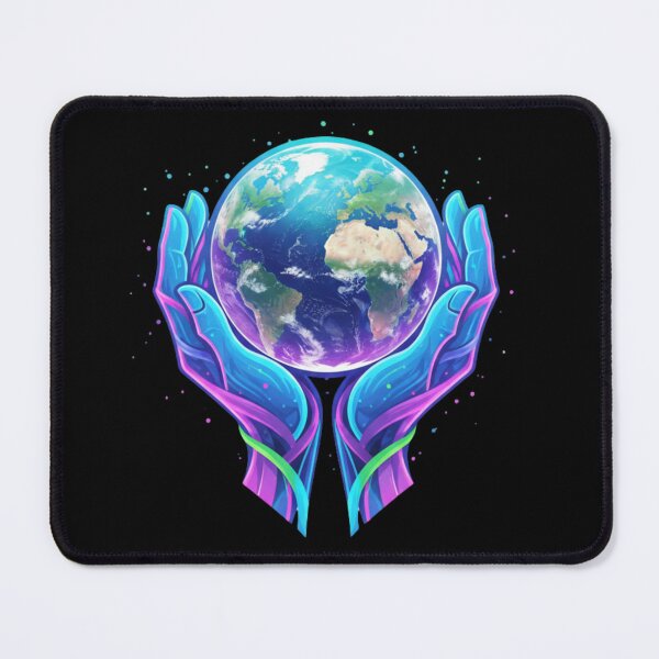 Item preview, Earth in Neon Hands – Retro Cosmic Style designed and sold by Tily360.
