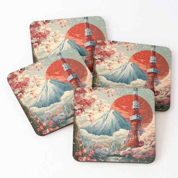 Item preview, Travel poster of Japan Featuring  Tokyo Tower and Mount Fuji  designed and sold by Artessie.