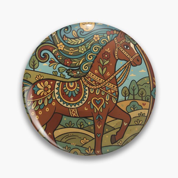 Item preview, Hungarian Folk Art Horse - Magyar Tribal Style Rural Life Illustration designed and sold by VibranPalette.