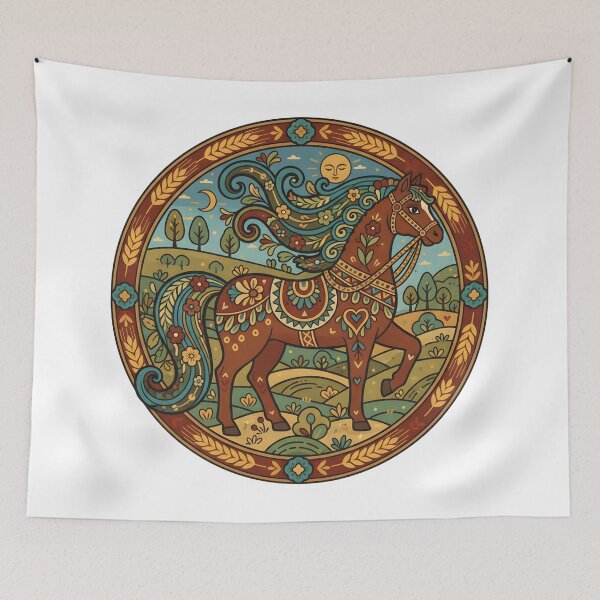 Item preview, Hungarian Folk Art Horse - Magyar Tribal Style Rural Life Illustration designed and sold by VibranPalette.
