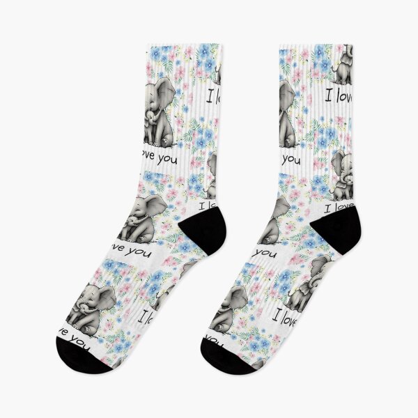 Item preview, I Love You. Mama Elephant and baby. Cute animal design with flowers designed and sold by SofikoDesigns.
