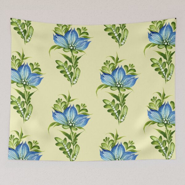 Item preview, Blue-green flower, Ukraine art, Petrykivka style, author's drawing, Christmas art designed and sold by Sunflower-7.