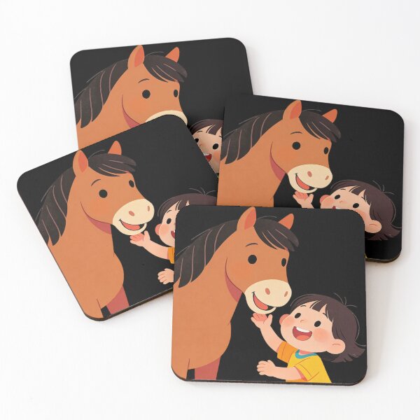 Item preview, Cute Girl Petting a Friendly Horse – Sweet Kids Cartoon Illustration designed and sold by IODesignsofficial.
