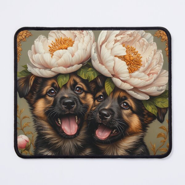 Item preview, German Shepherd puppies among peony flowers. designed and sold by Natalia-Vlad.