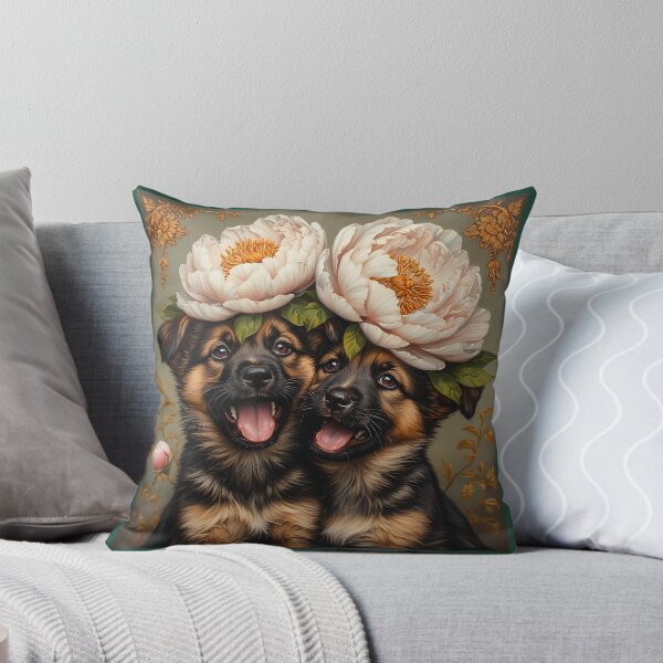 Item preview, German Shepherd puppies among peony flowers. designed and sold by Natalia-Vlad.