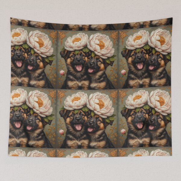 Item preview, German Shepherd puppies among peony flowers. designed and sold by Natalia-Vlad.