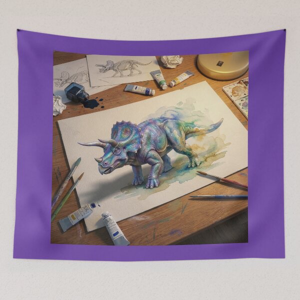 Artikelvorschau, Triceratops-Gemälde auf dem Schreibtisch des Künstlers entworfen und verkauft von Tridentulus.