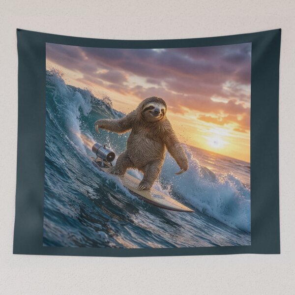 Item preview, Surfin' Sloth Feels the Stoke on Rocket Surfboard designed and sold by Tridentulus.