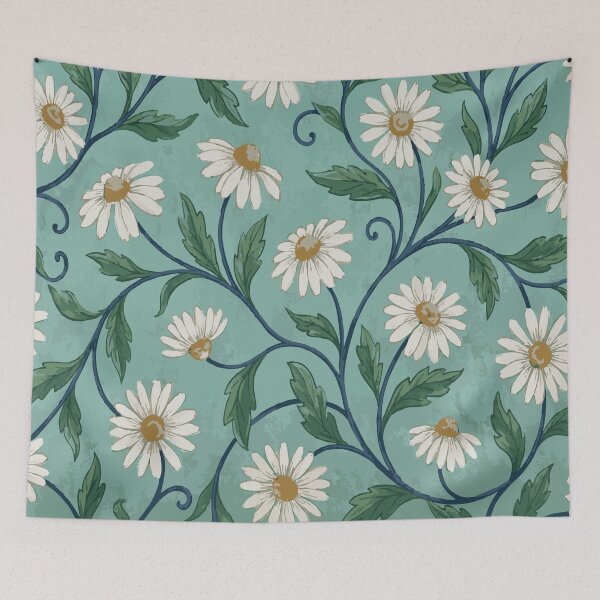 Item preview, Vintage Daisy Vine Floral Pattern - Art Nouveau Teal & White Botanical designed and sold by DeeLulu.